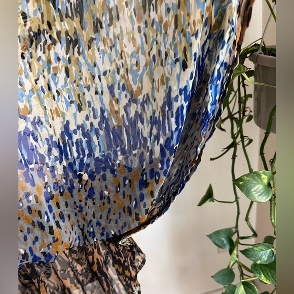 Vneck beaded collar sheer colorful top blouse cinched waist cover up one size - Picture 6 of 7